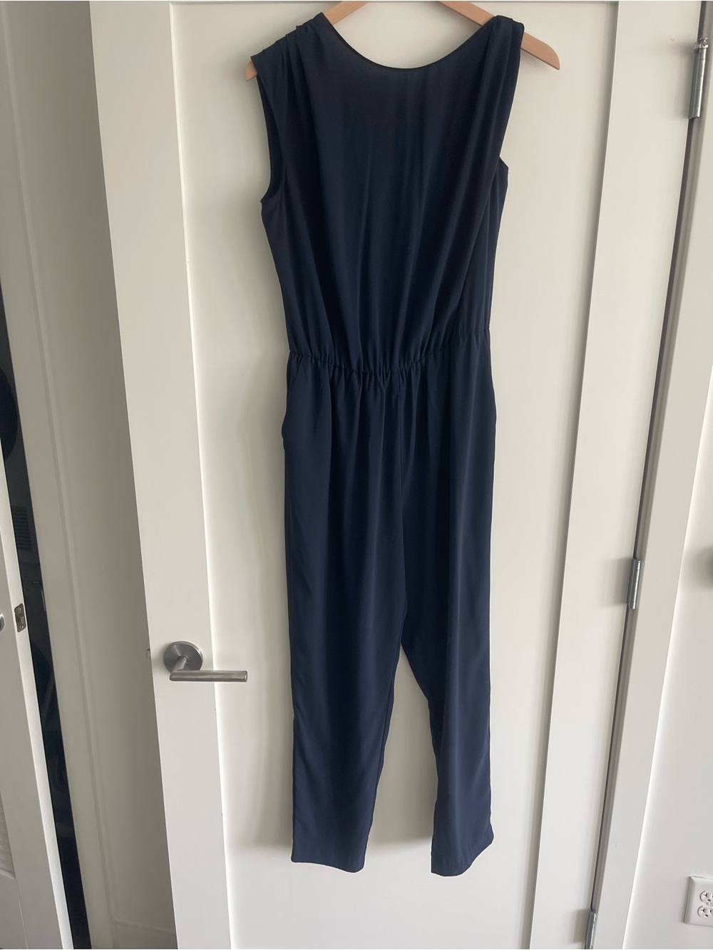 Zara Navy Sleeveless Elastic-Waist Jumpsuit